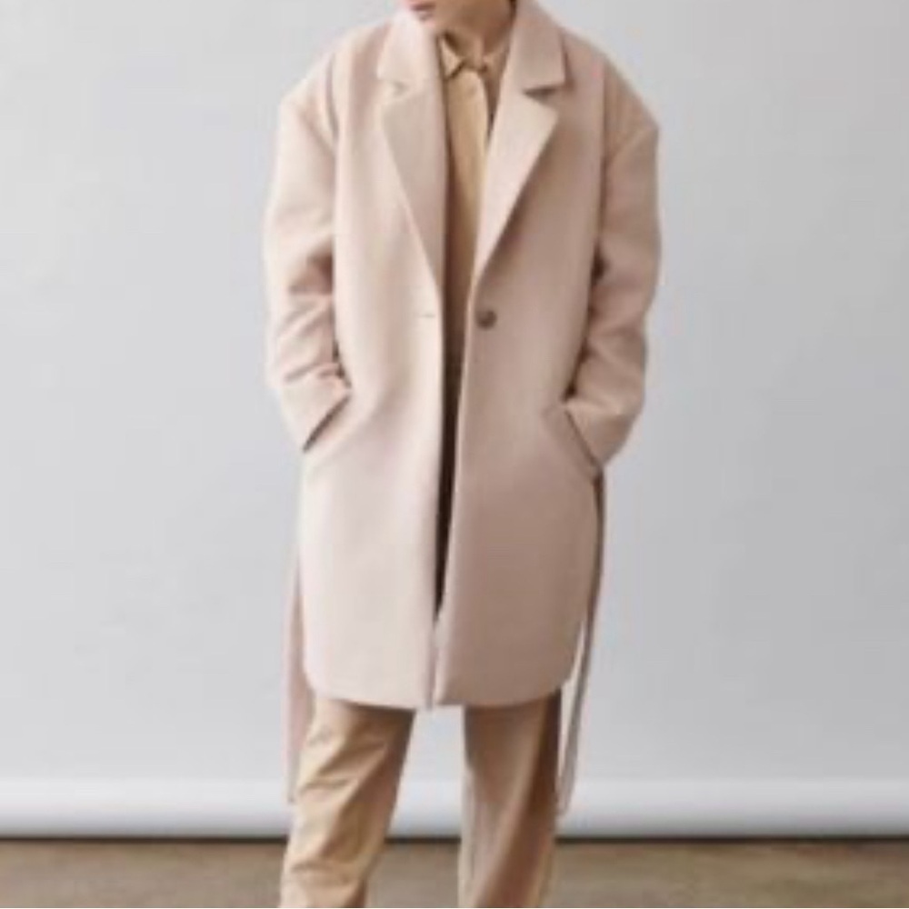 ELIZABETH & JAMES Sz L Coat Partly Lined Oversized Belted Peek Lapel Pockets